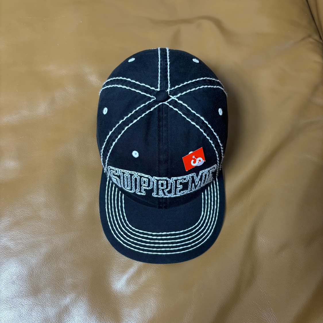 Supreme 슈프림 스티치 워시드 블랙 6패널 볼캡 모자 (Black) 상품이미지5