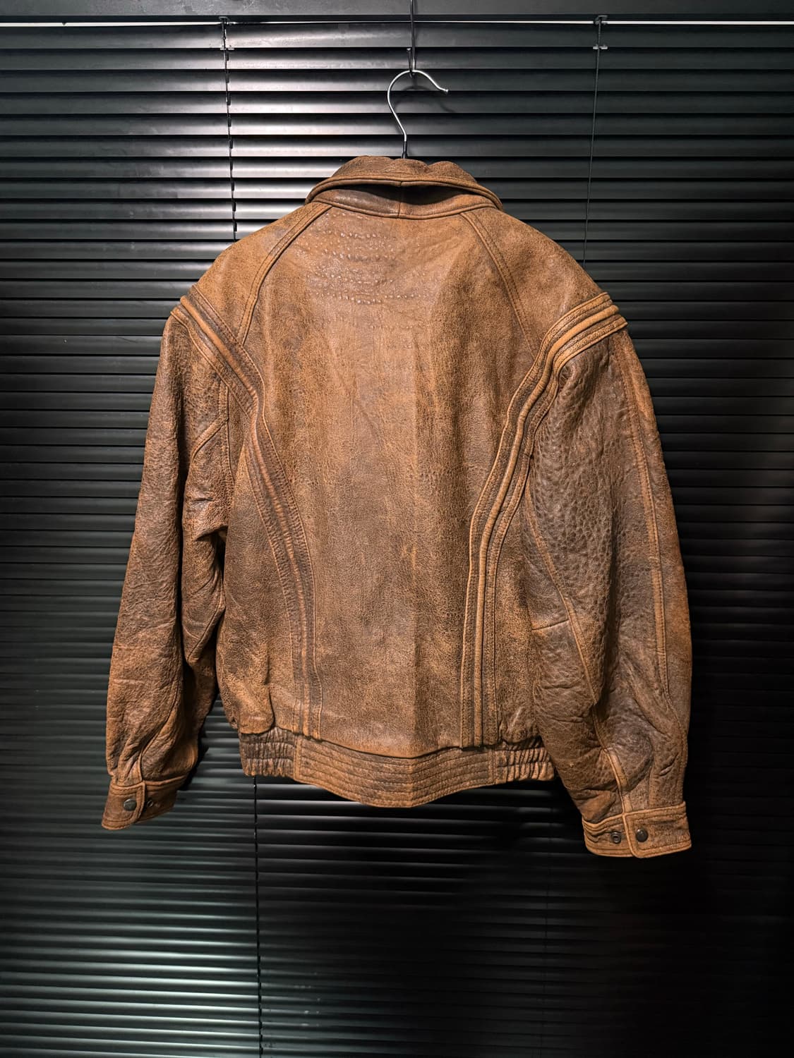 SK 레더 가죽 양가죽 카멜 브라운 빈티지 블루종 봄버 점퍼 하이넥 집업 상품이미지6