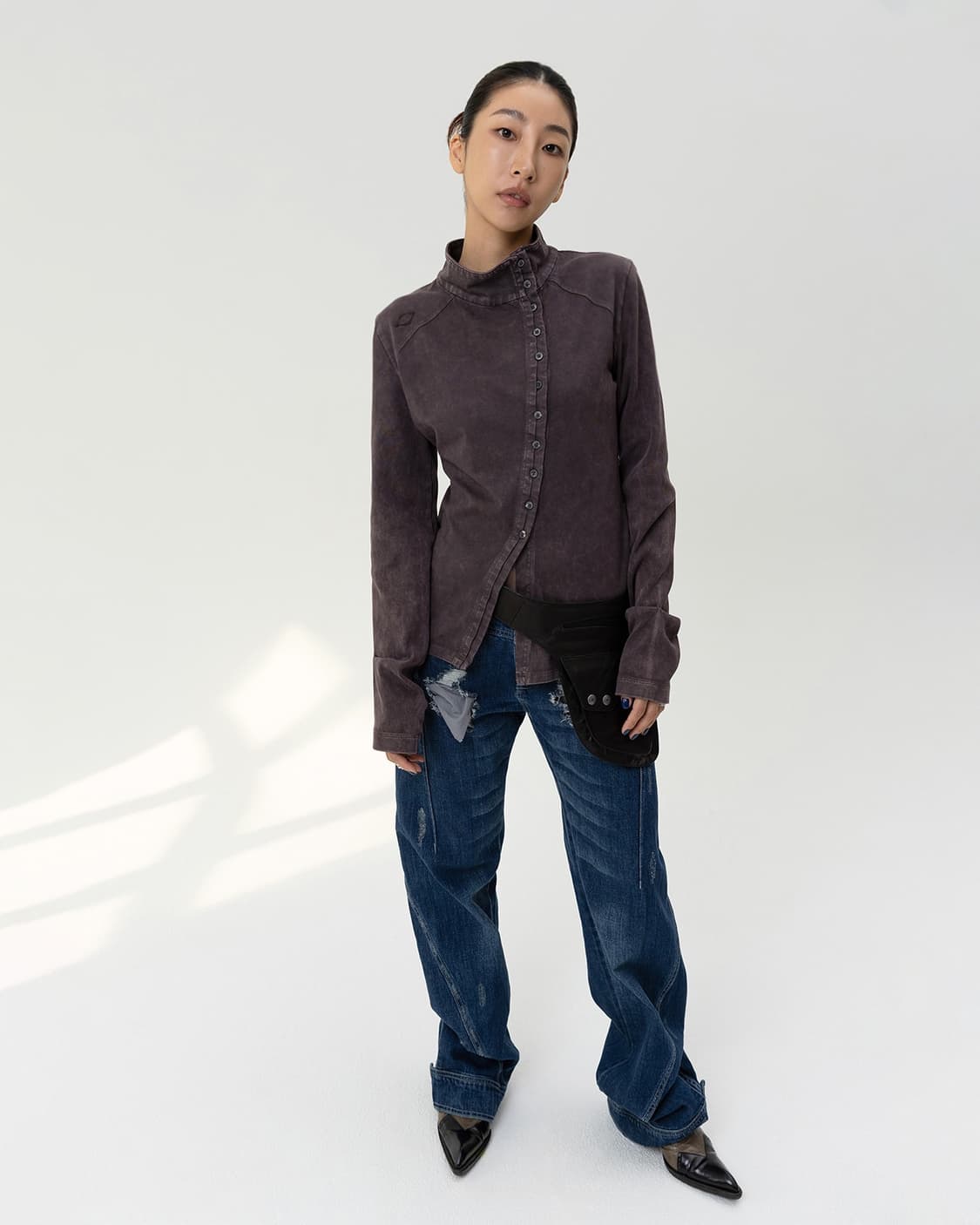 미스치프 워시드 저지 셔츠/ 퍼플 브라운 M 상품이미지3