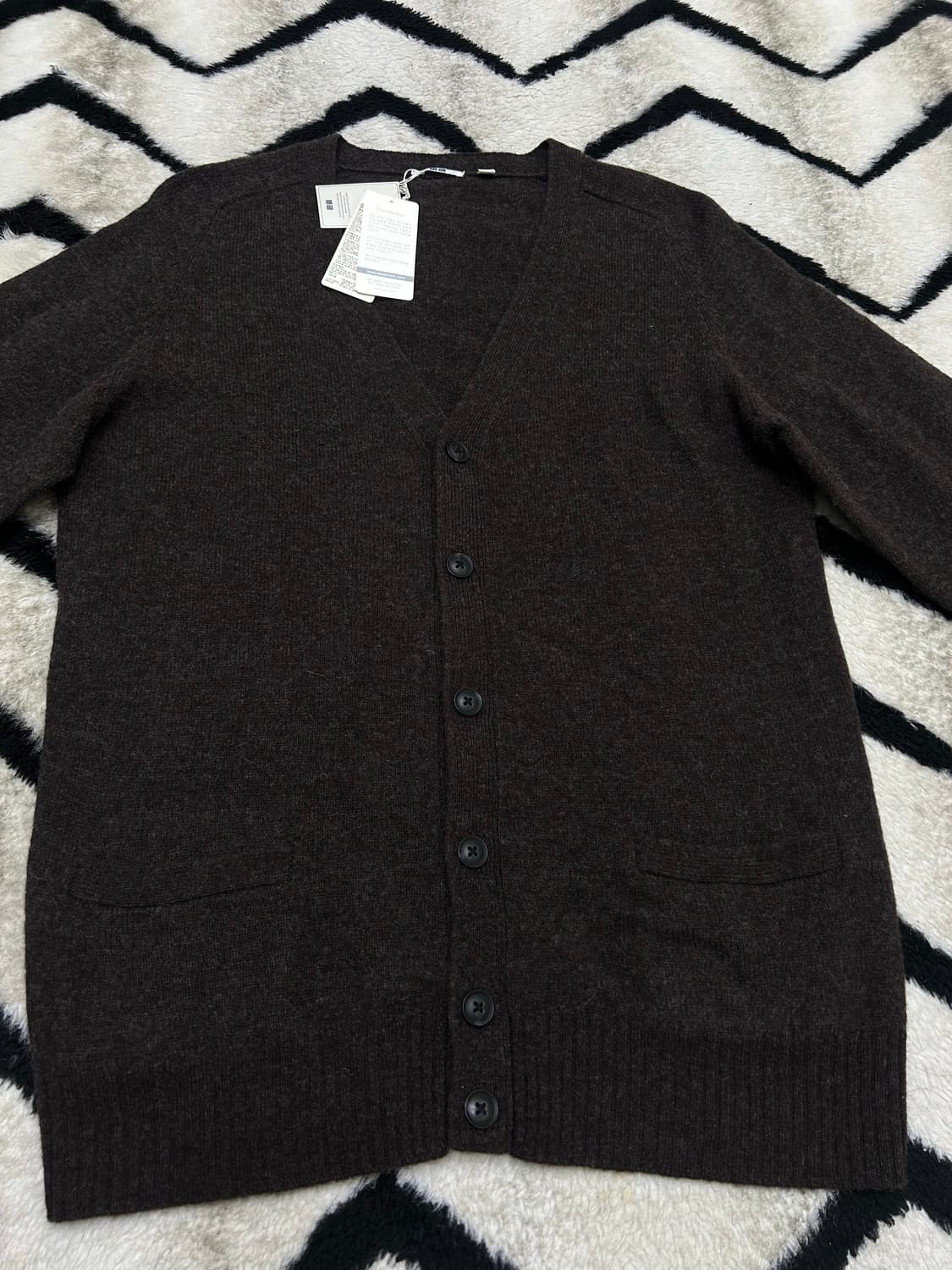 [L]유니클로 램스울 V넥 가디건/다크브라운 상품이미지2