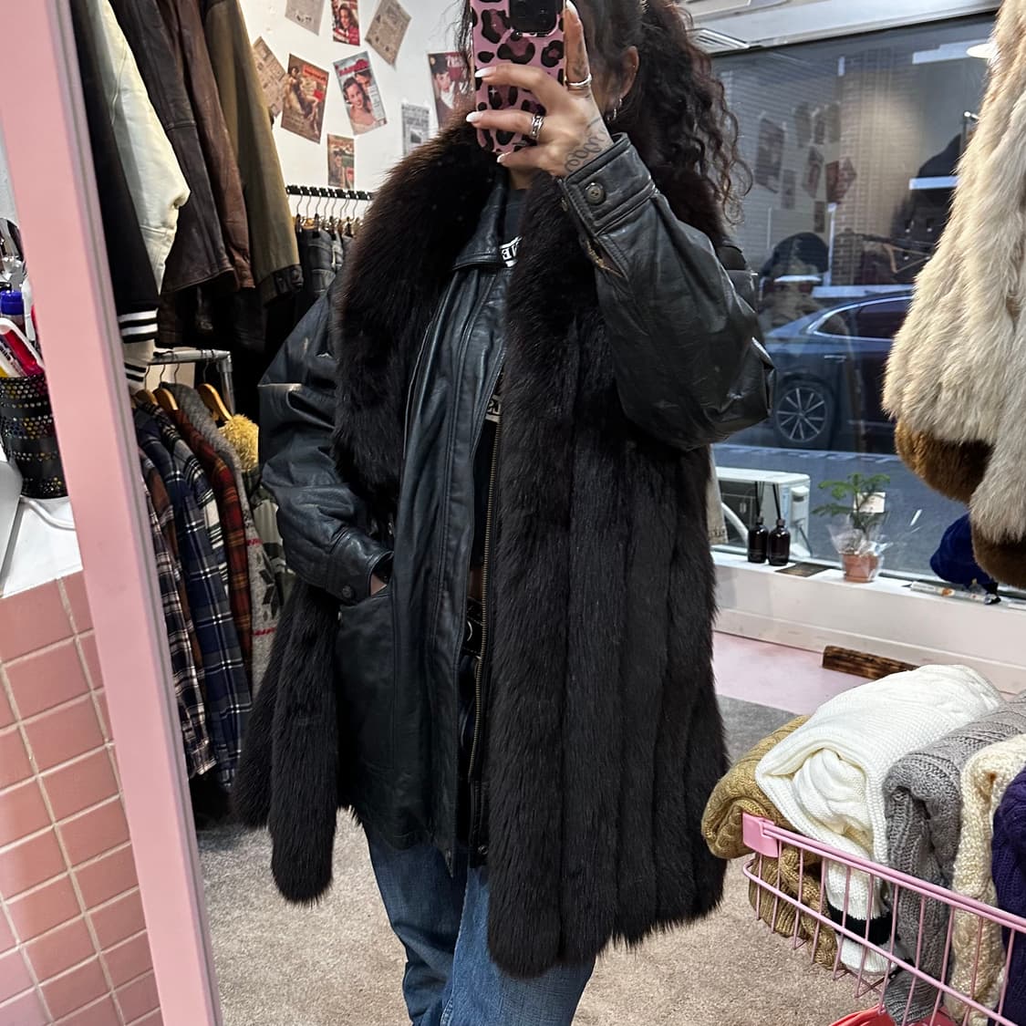 사가폭스 블랙브라운 롱 베스트 퍼자켓M-L 상품이미지2