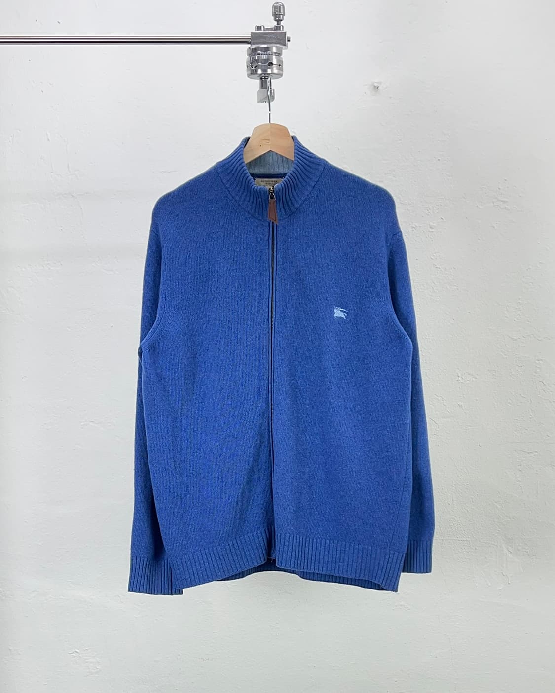 버버리 스카이 블루 캐시미어 울 혼방 엘보패치 풀집업 니트 자켓 상품이미지1