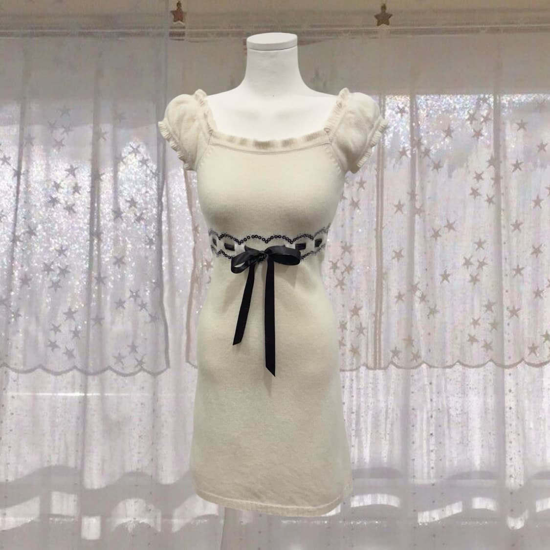 일본 빈티지 아이보리 앙고라 니트 오프숄더 원피스 달천 갸루 상품이미지1