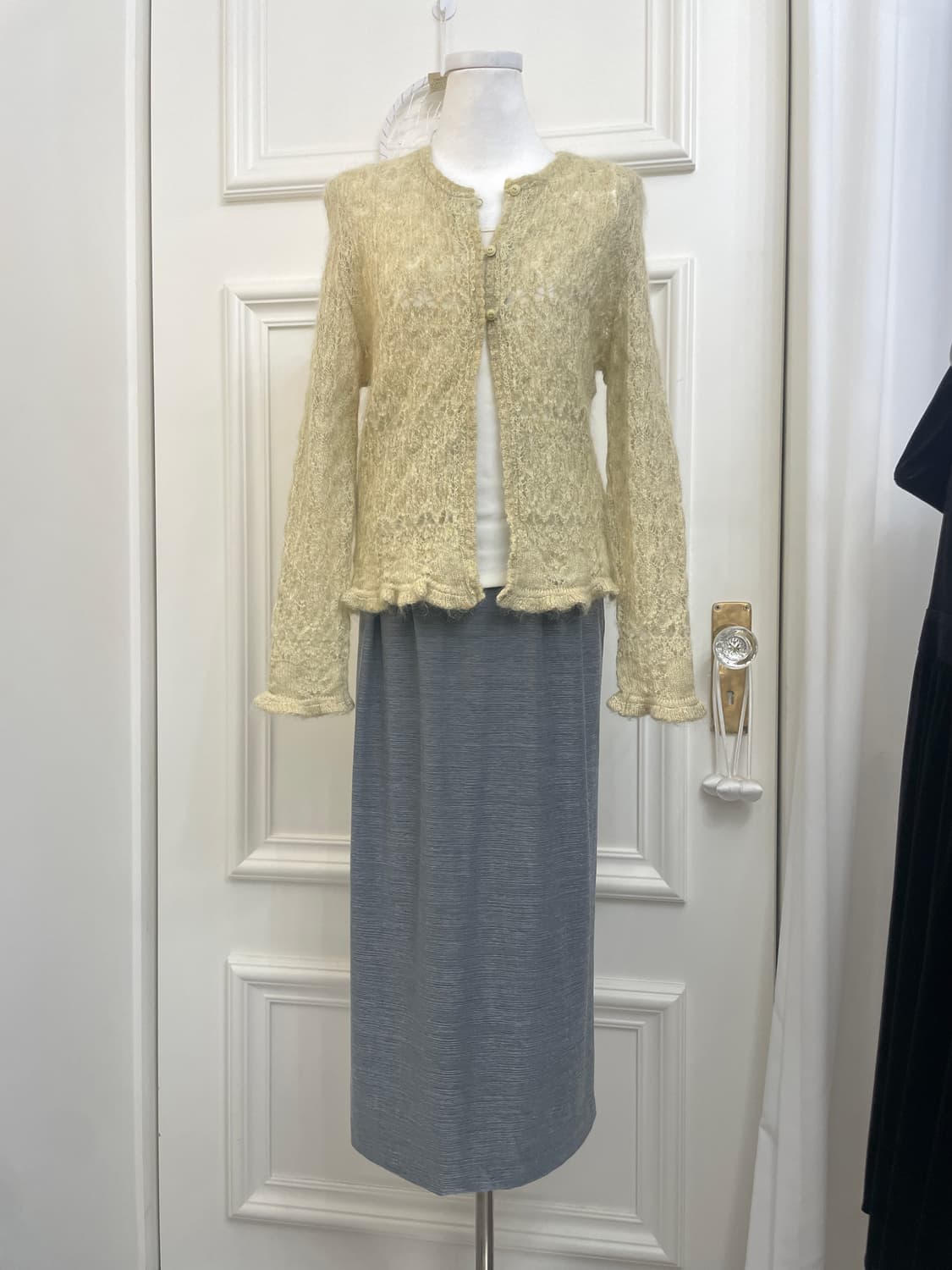 indi green crochet mohair cardigan&ivory 상품이미지2
