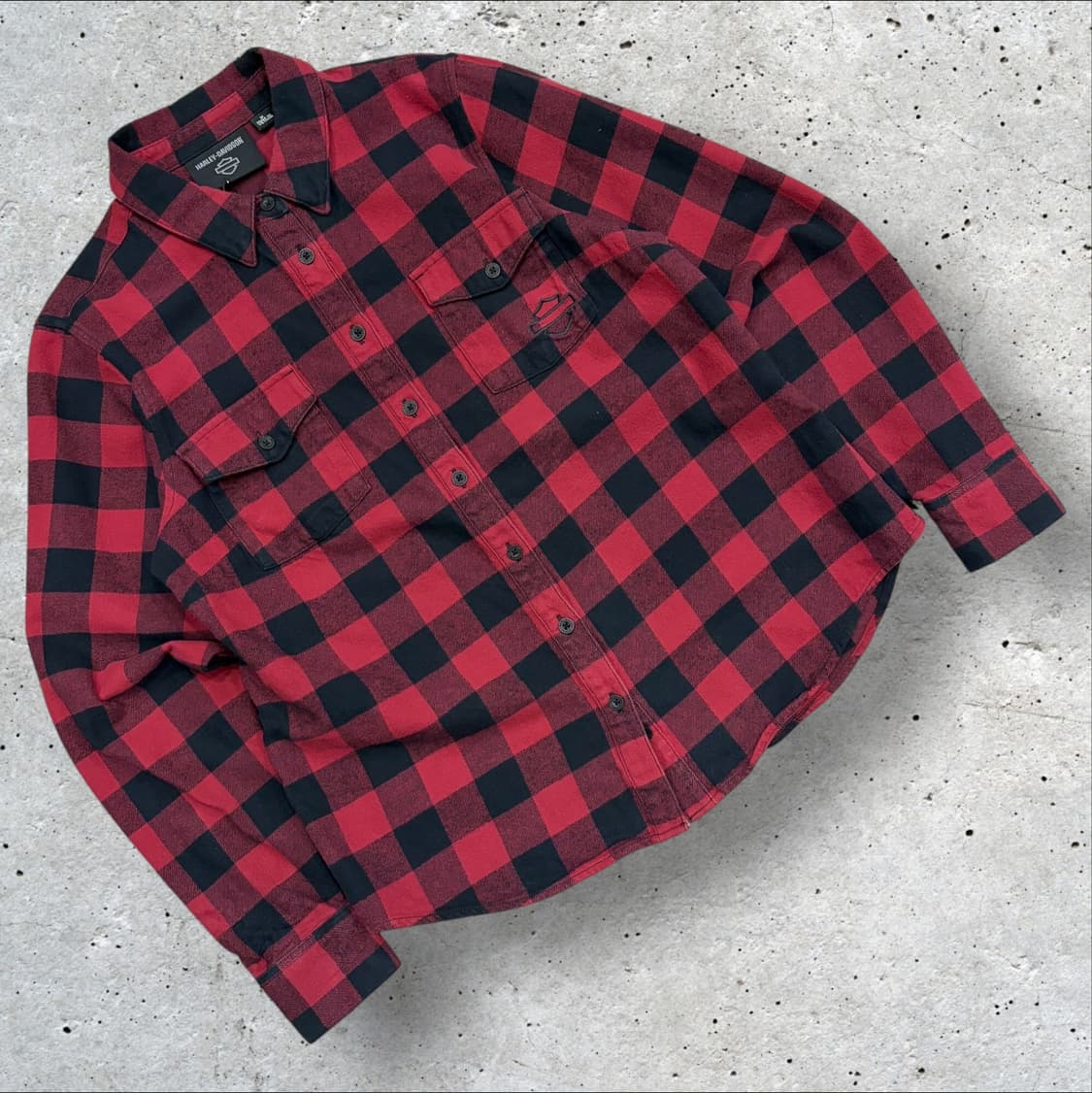 [M] 할리데이비슨 자수 레드 블랙 체크 셔츠 C186 상품이미지2