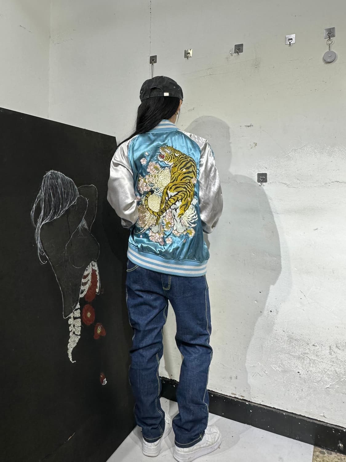 Jpn 일본빈티지 재패니즈 오리엔탈 호랑이 자수 스카잔 XL 상품이미지1