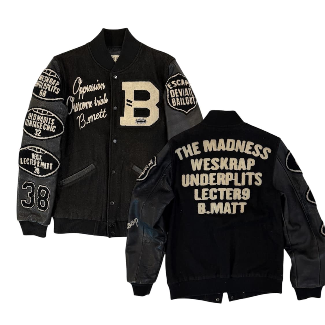 For The Boys Madness 캐시미어 가죽 바시티자켓 상품이미지1