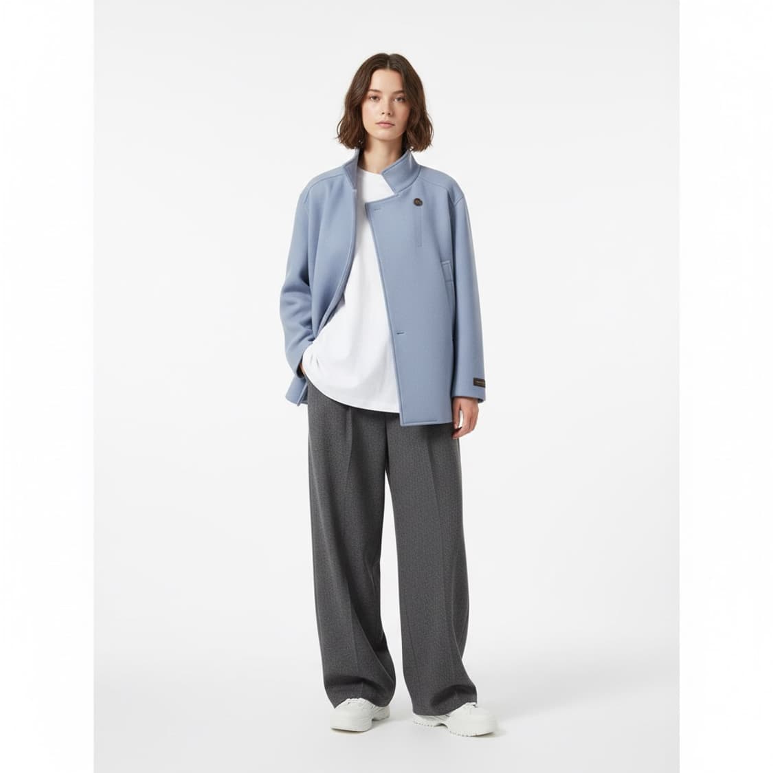 [66~77] 쉬즈미스 캐시미어 하프코트 스카이블루 새상품 상품이미지1