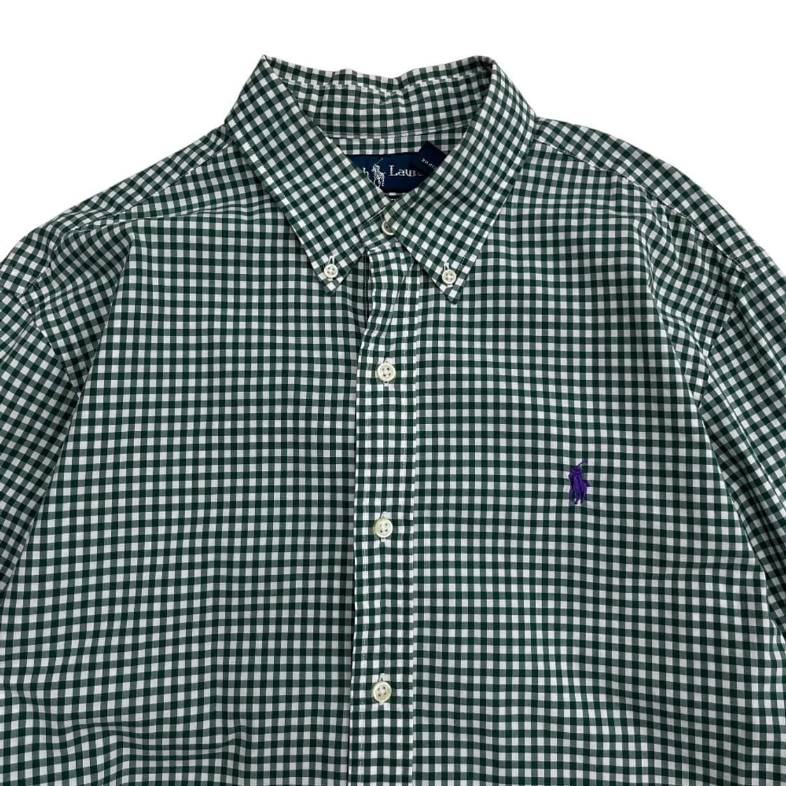 폴로 랄프로렌 퍼플포니 체크무늬 그린 셔츠 L 상품이미지3