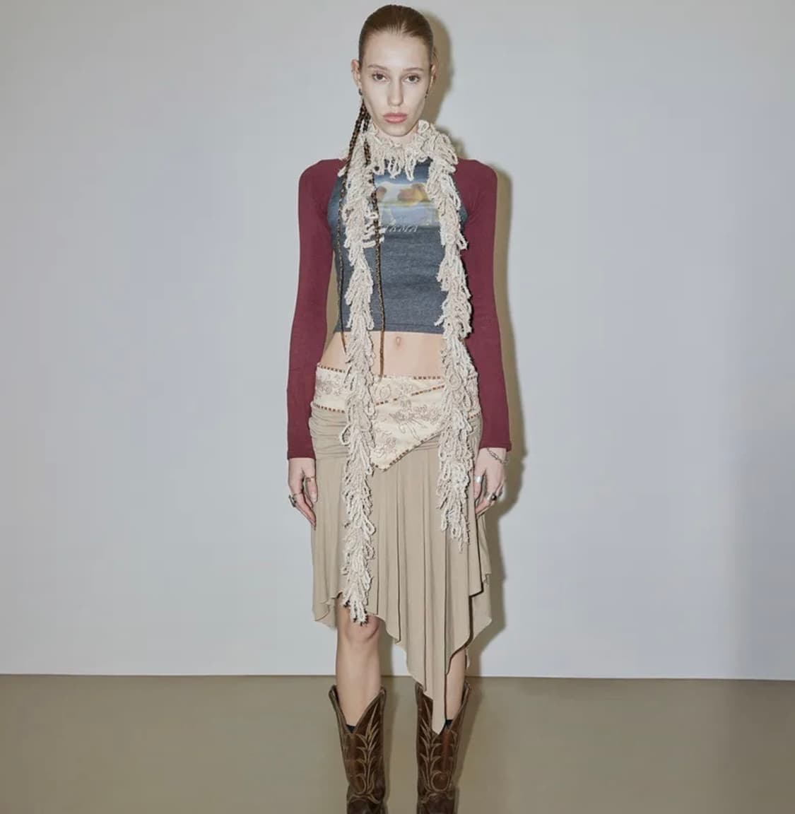 스컬프터 져지 스커트 Beaded Jersey Skirt Beige 상품이미지2