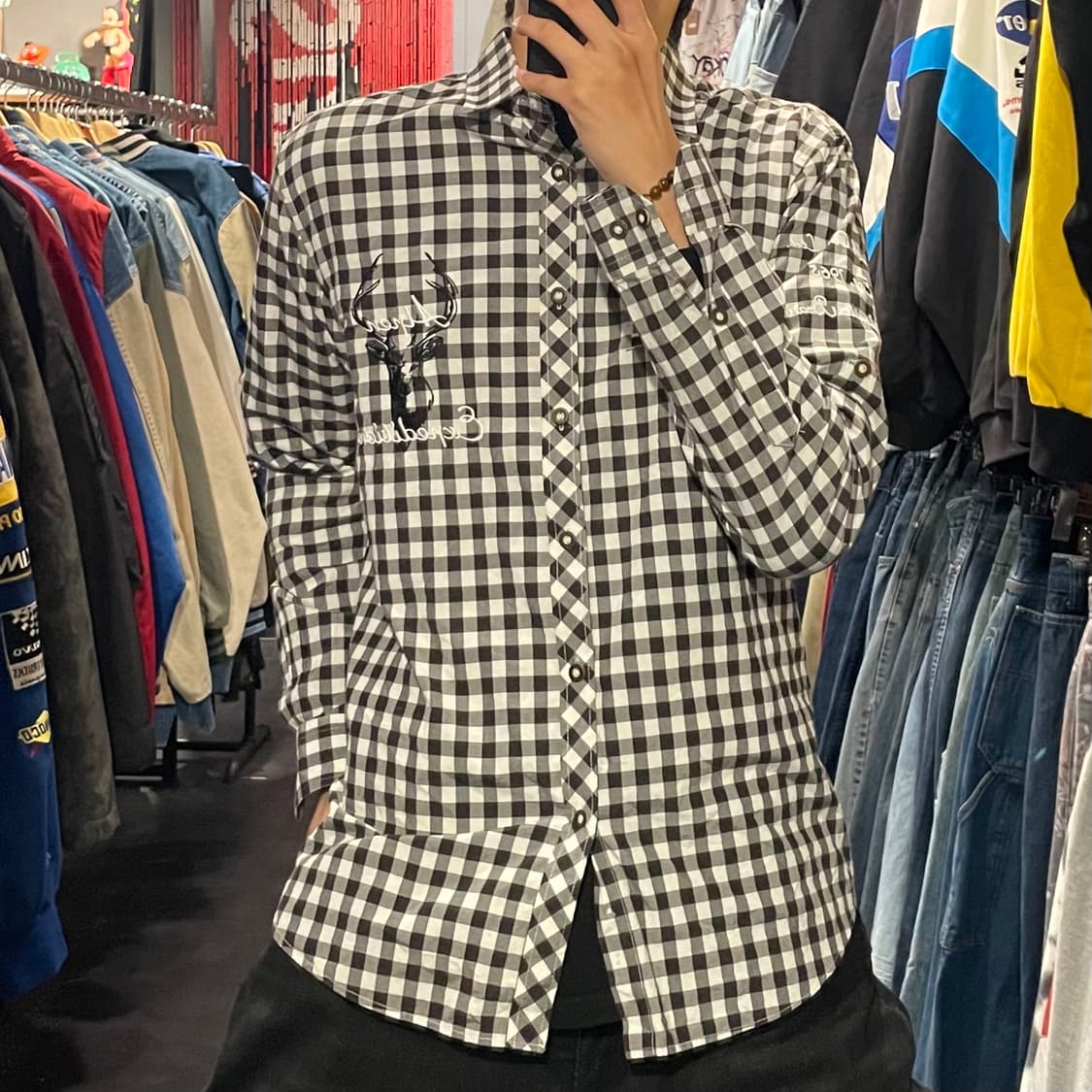 [IM] vtg 레트로 스몰 체크 모노톤 자수 셔츠 상품이미지3