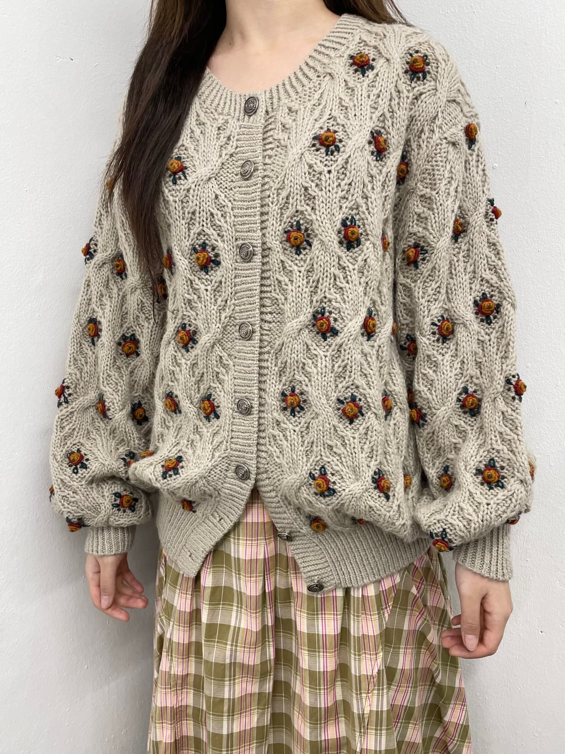 플로럴 모티브 디테일 버튼 가디건 상품이미지2