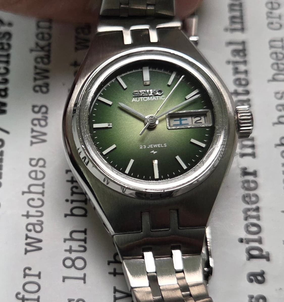 빈티지 세이코 옴브레 그린 다이얼 한자 데이데이트 오토매틱 여성용  상품이미지1