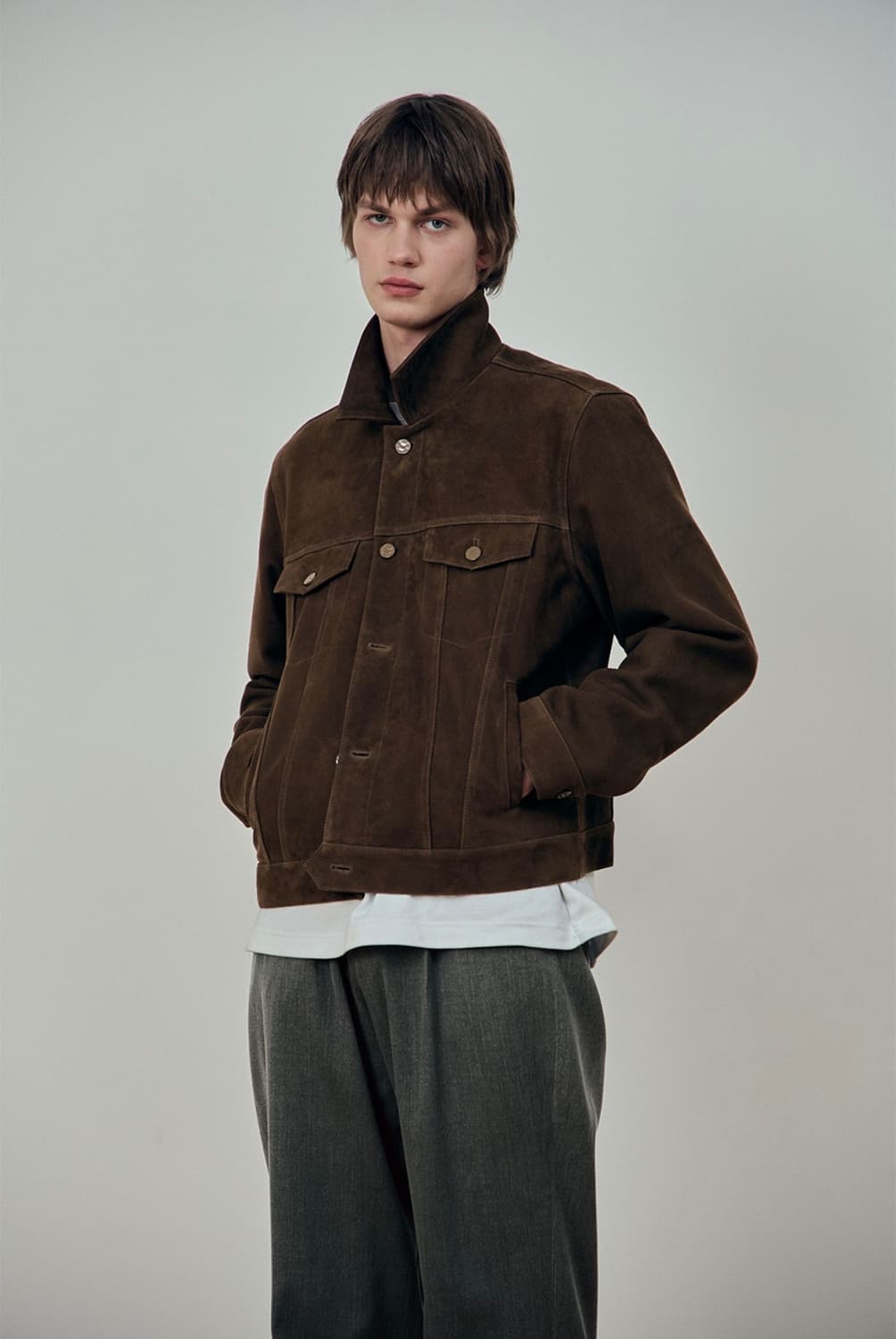 [M] STU 고트 스웨이드 레더 가죽 트러커 자켓 브라운 상품이미지6