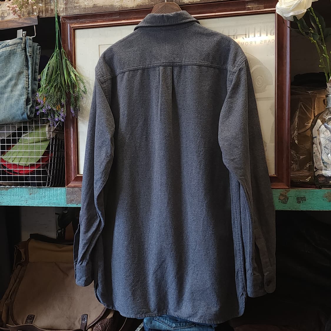 90s 엘엘빈 헤비코튼 투포켓 워크셔츠 샤모아 셔츠 그레이 m 상품이미지4