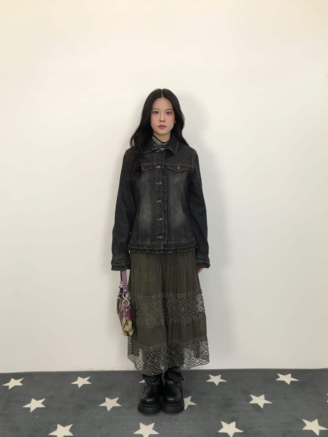 Jpn Olive Green Pleated Lace Maxi Skirt 상품이미지3