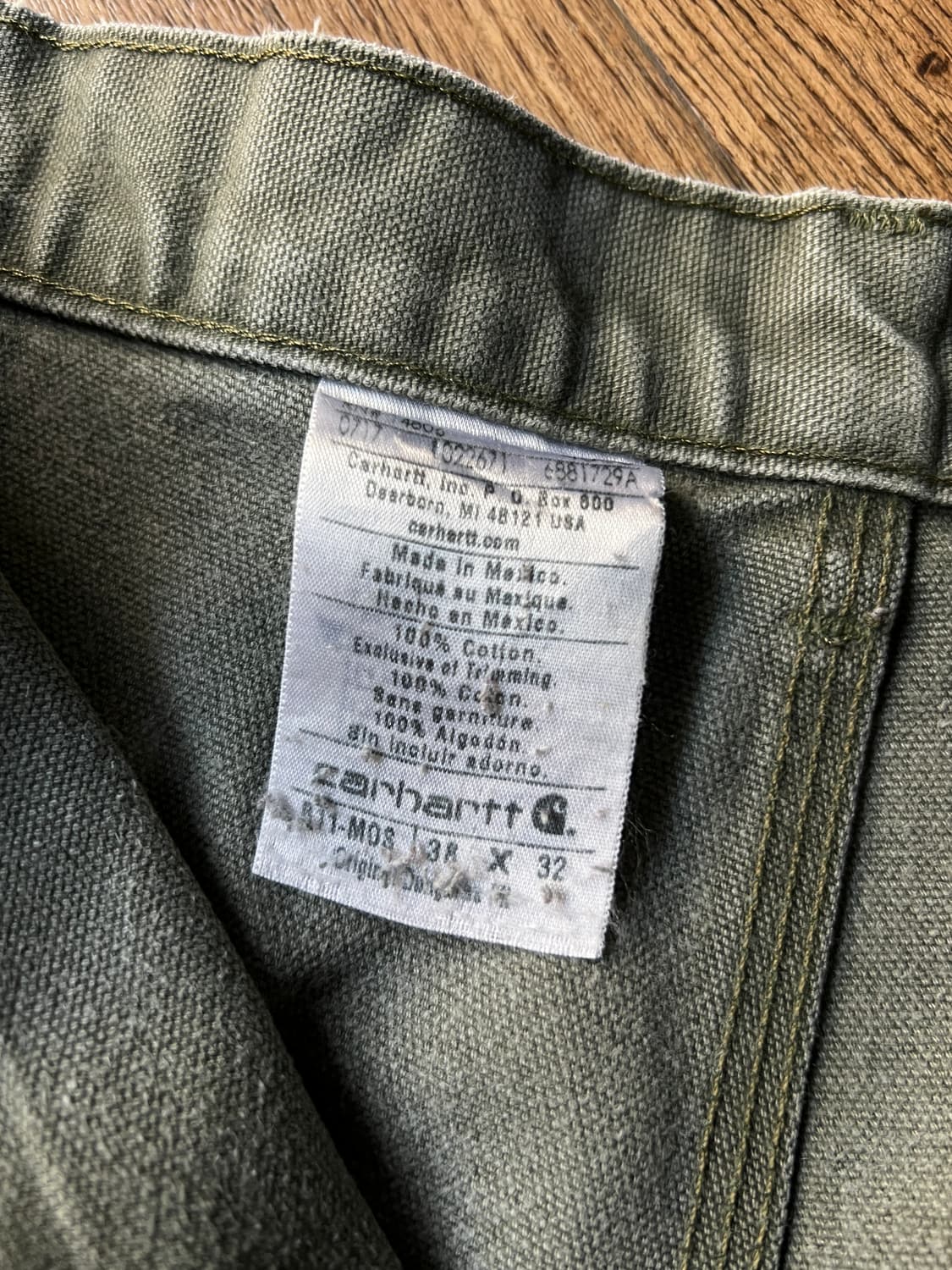 [38]칼하트 USA 모스그린 싱글니 빈티지 워싱 워크팬츠 상품이미지4