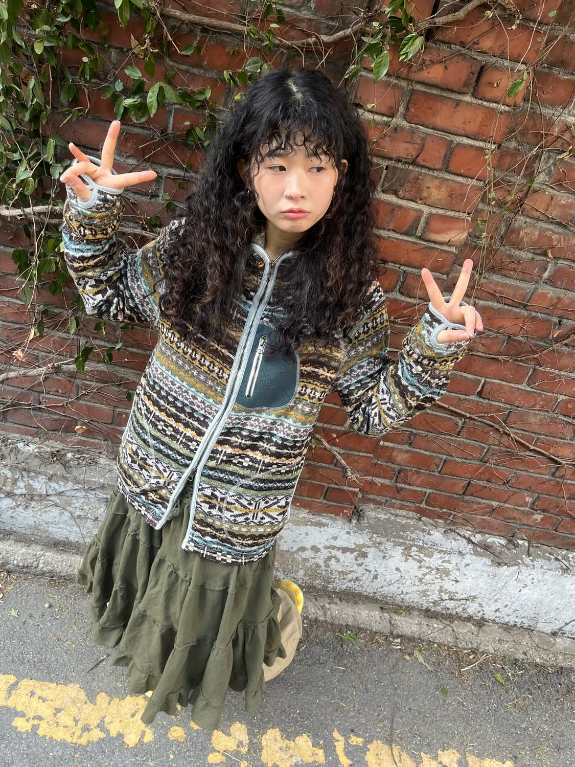 히피 패턴 핸드워머 포인트 후드 집업 상품이미지2