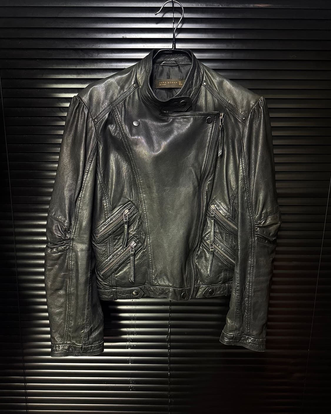 자라 우먼 양가죽 레더 바이커 라이더 자켓 지퍼 하이넥 락시크 펑크 갸루 상품이미지3