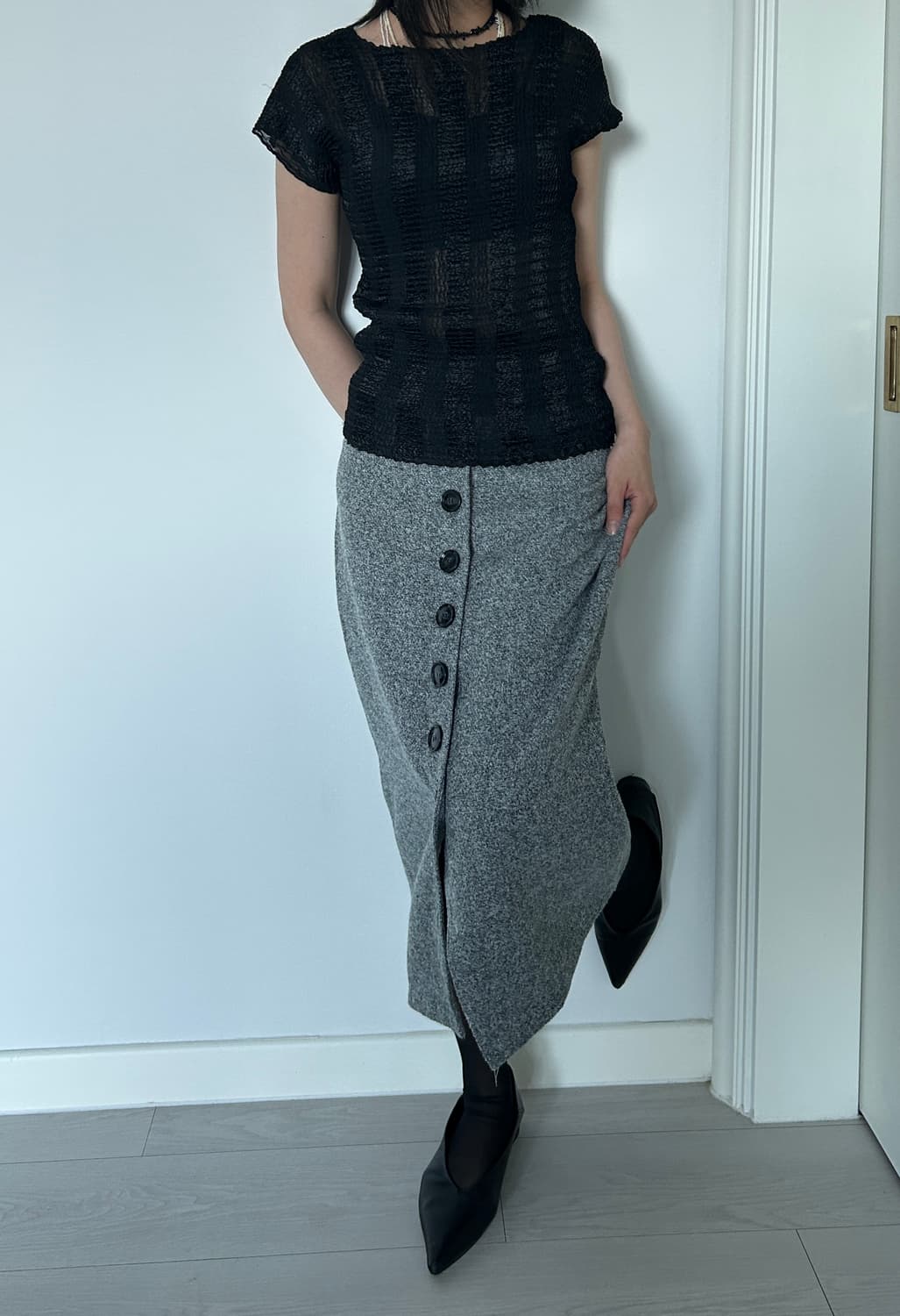 Grey Button Midi Skirt / 빈티지 버튼 미디 스커트 상품이미지1
