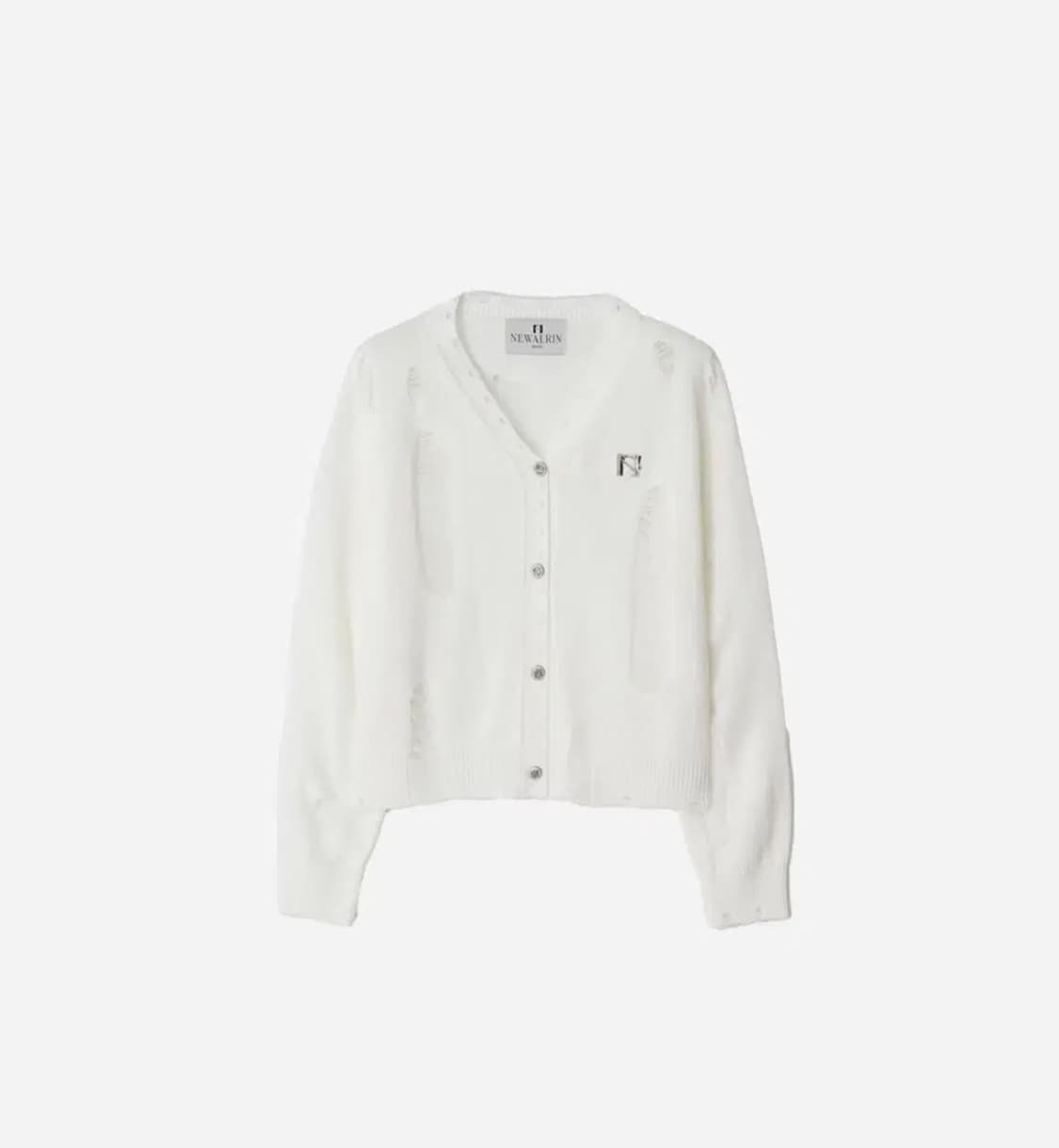 뉴얼린 bloom emblem damage 니트 가디건 화이트 상품이미지1