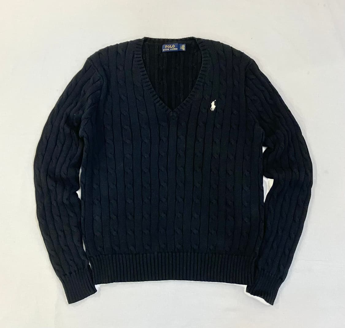 폴로 랄프로렌 브이넥 케이블 꽈배기 니트 블랙 상품이미지1