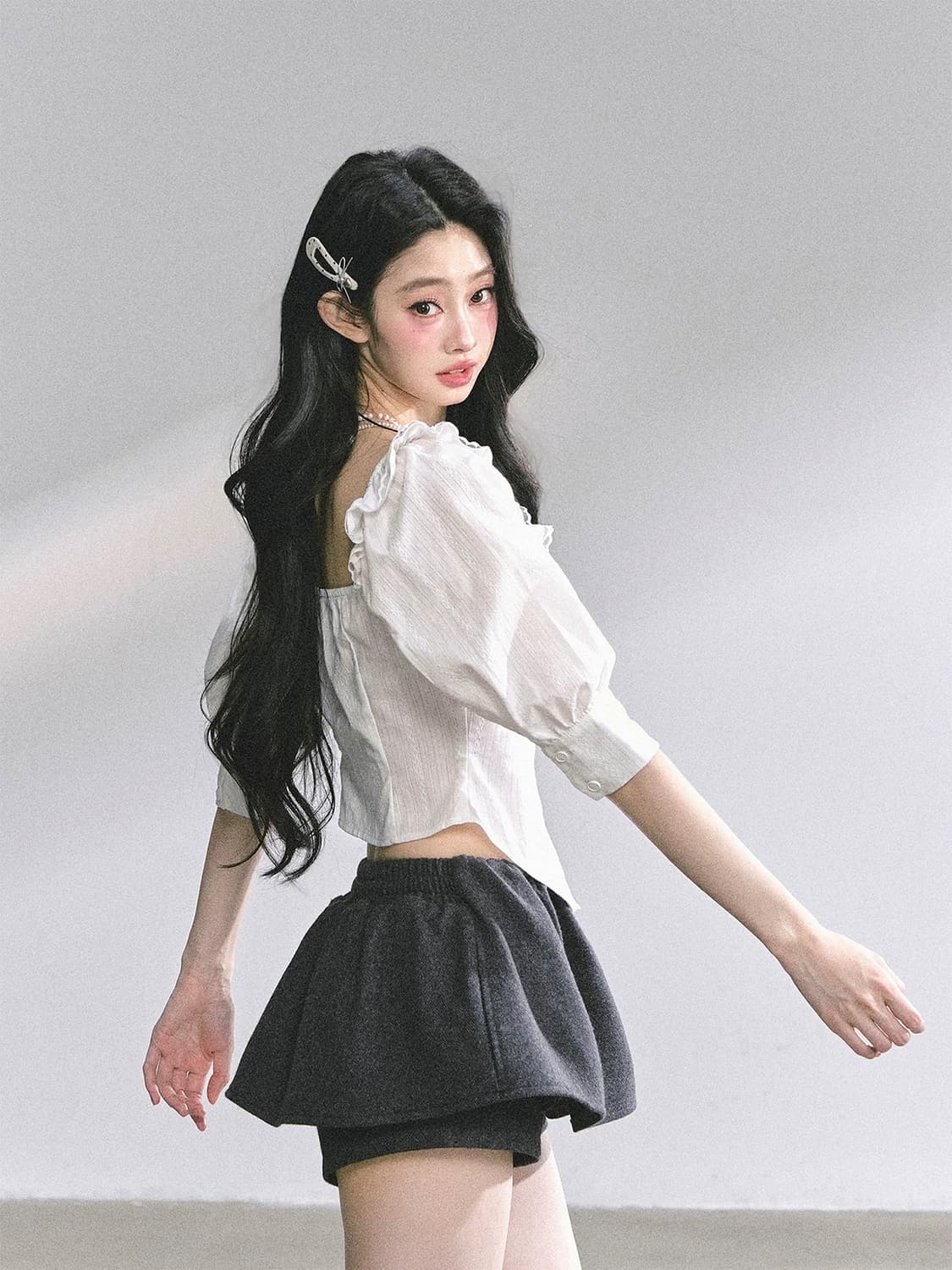 [새상품] AOMALM 반팔 레이스 블라우스 화이트 디얼마이키코 상품이미지2