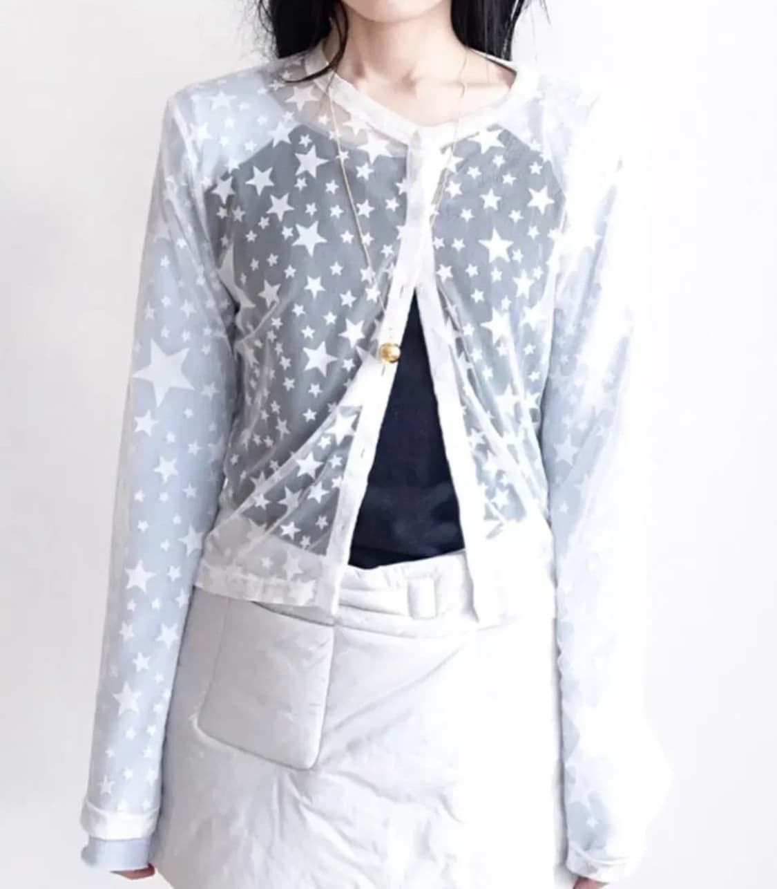 샵페어리 스타 매쉬 가디건 화이트 상품이미지1