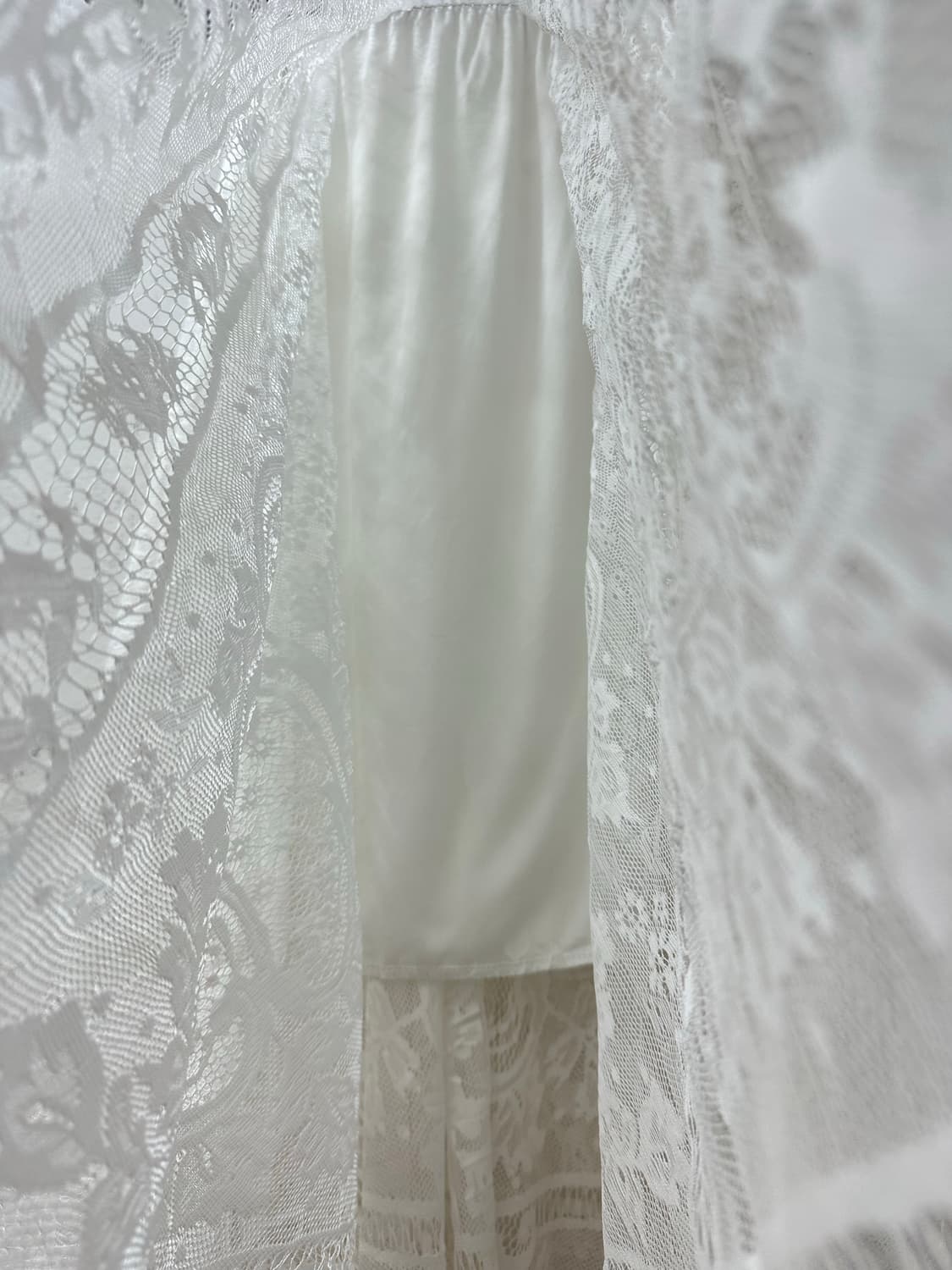 일본빈티지 화이트 플라워 레이스 플레어 롱 밴딩 스커트 상품이미지4