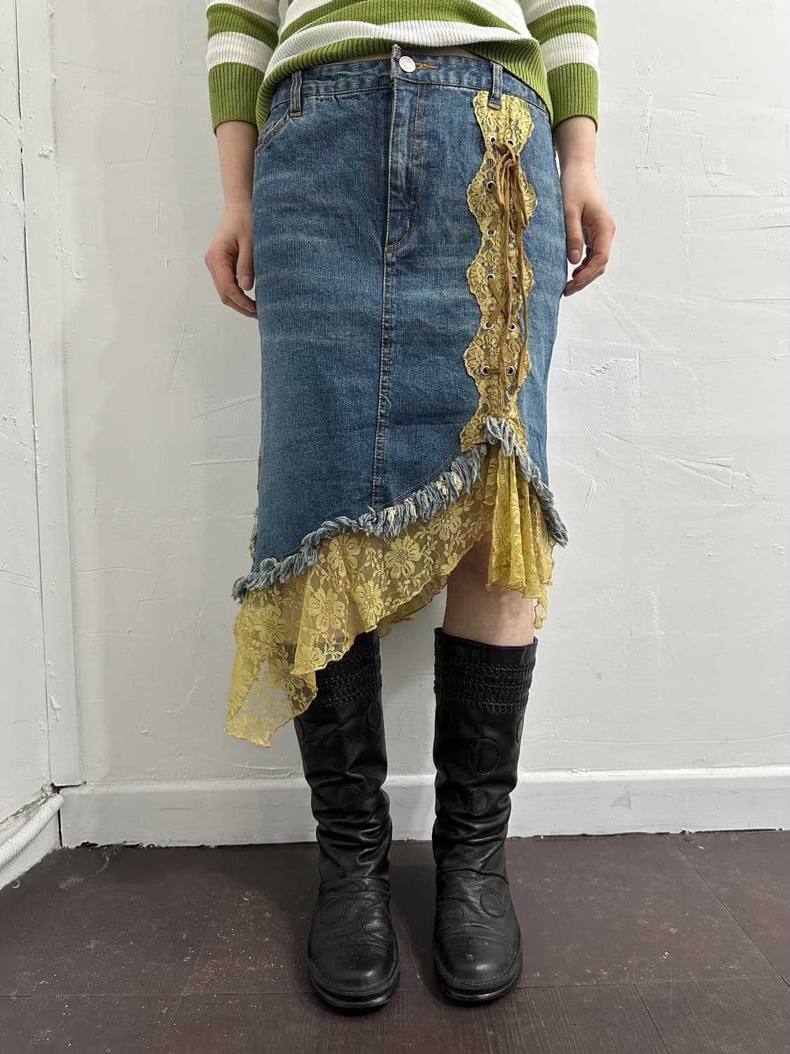 lace eyelet detail denim skirt 상품이미지2