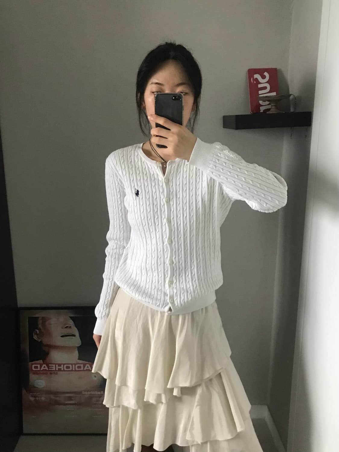 폴로 랄프로렌 포니 로고 화이트 케이블 니트 가디건 상품이미지3