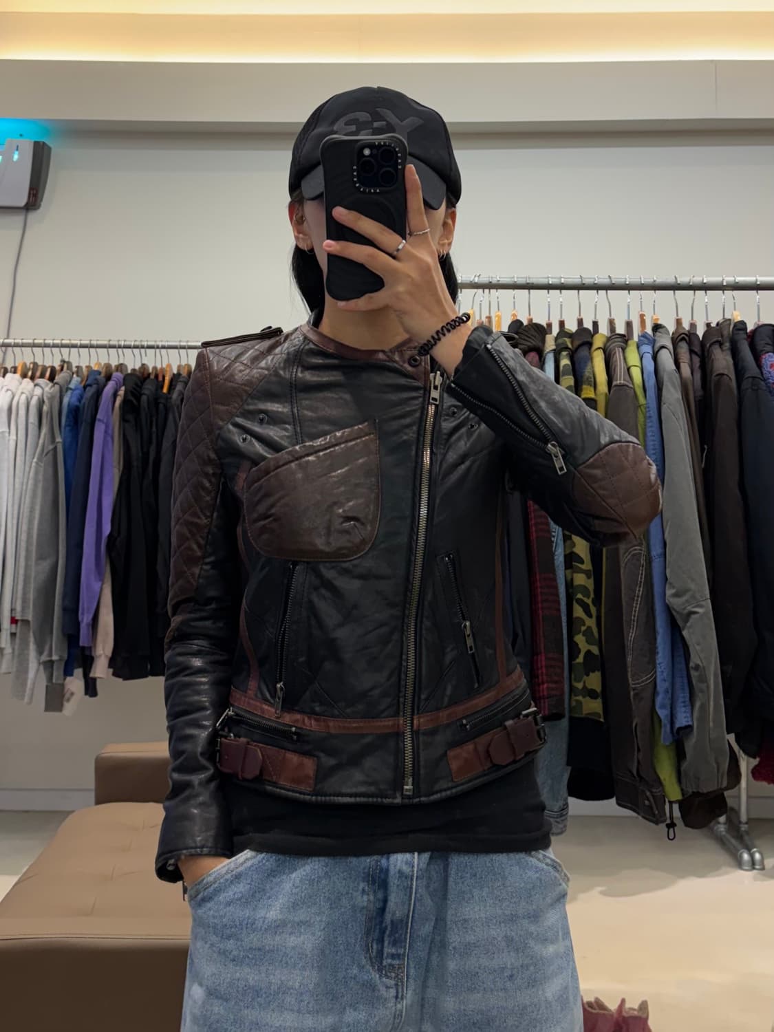 시스템 투톤 레더 라이더 자켓 상품이미지8