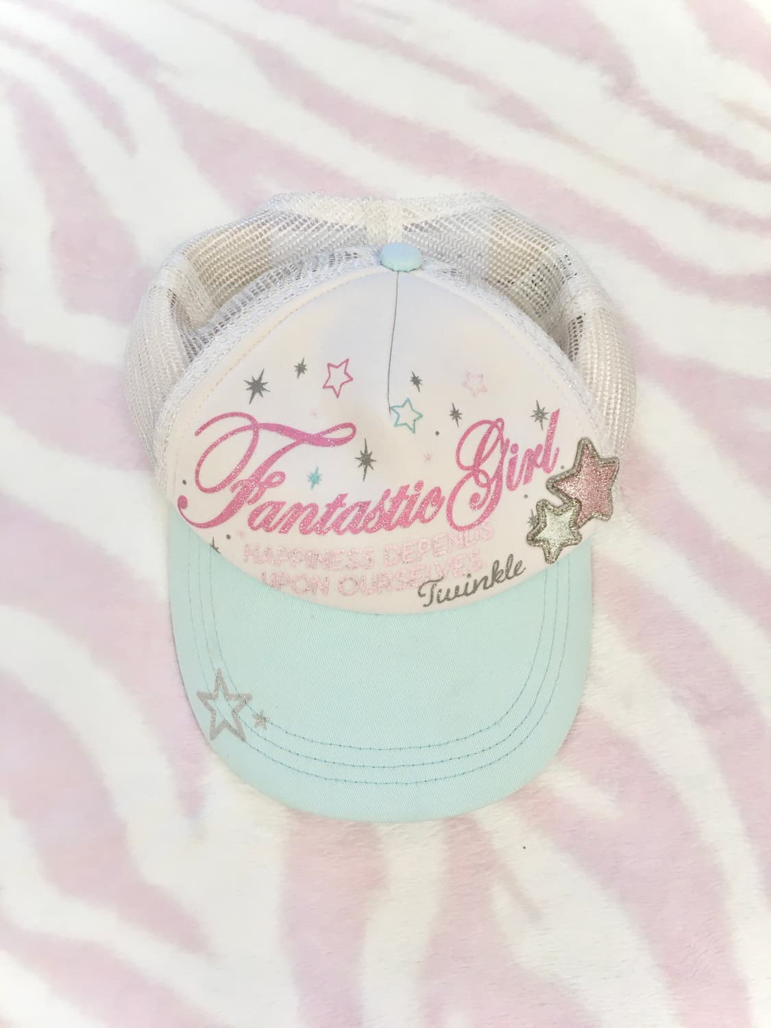 헤이세이 핑크 레터링 별 스카이블루 캡모자 조지후쿠 갸루 민트 상품이미지1