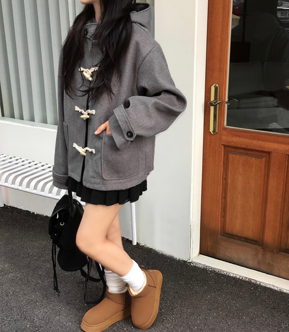 회색 떡볶이 후드 숏 코트 FREE 상품이미지3