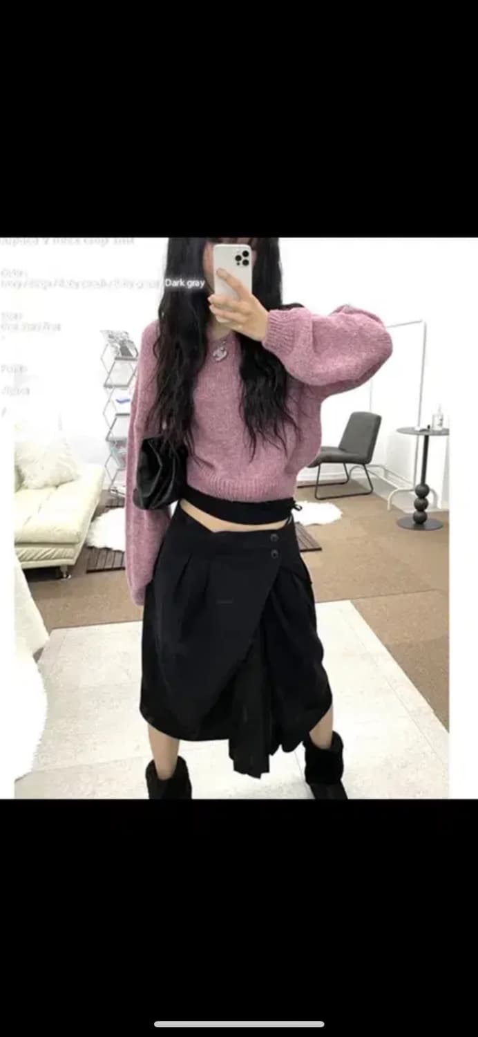 샤케 Alpaca V neck crop knit baby grape 상품이미지1