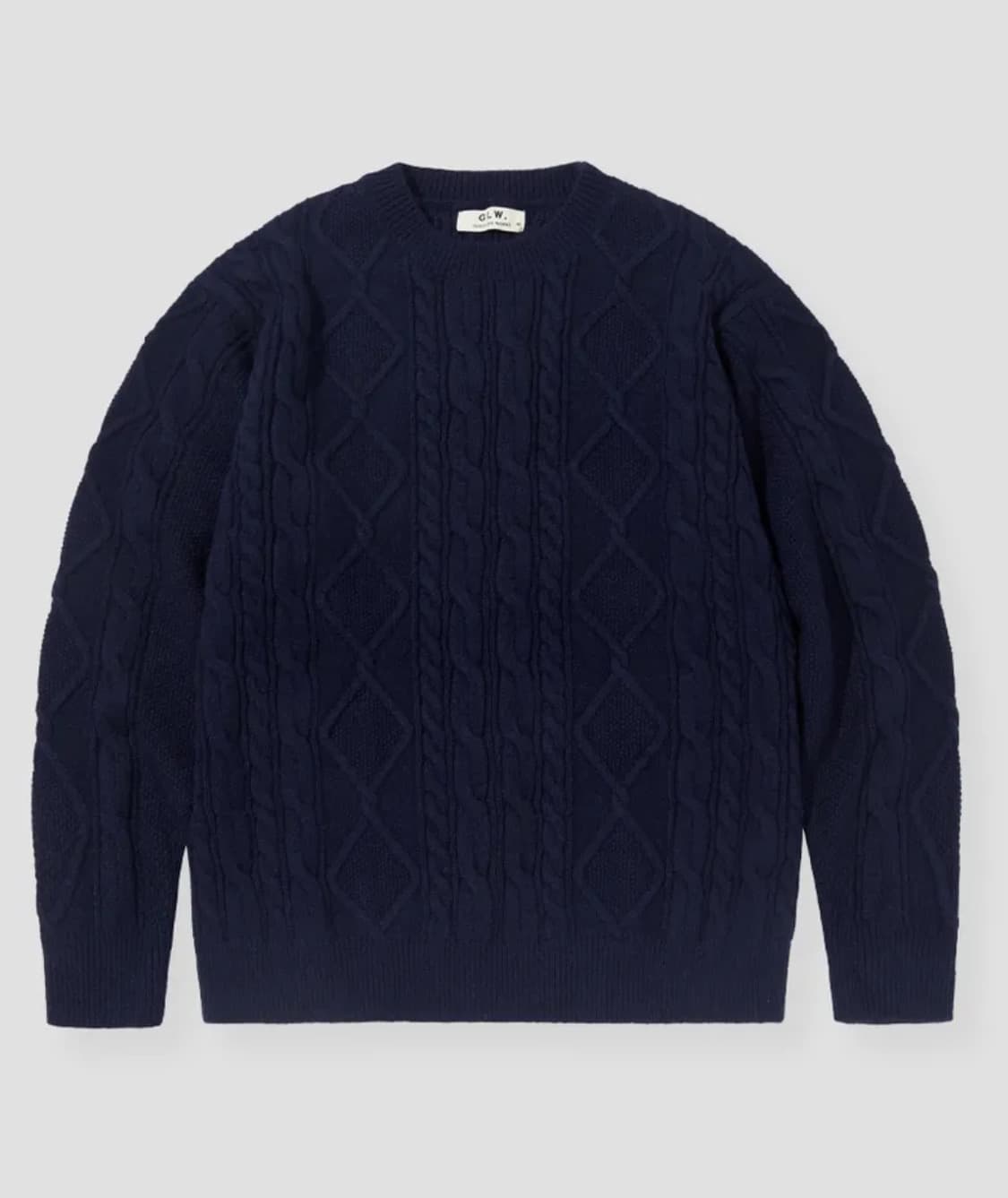 케이블 크루넥 스웨터 니트 네이비 공용 상품이미지1
