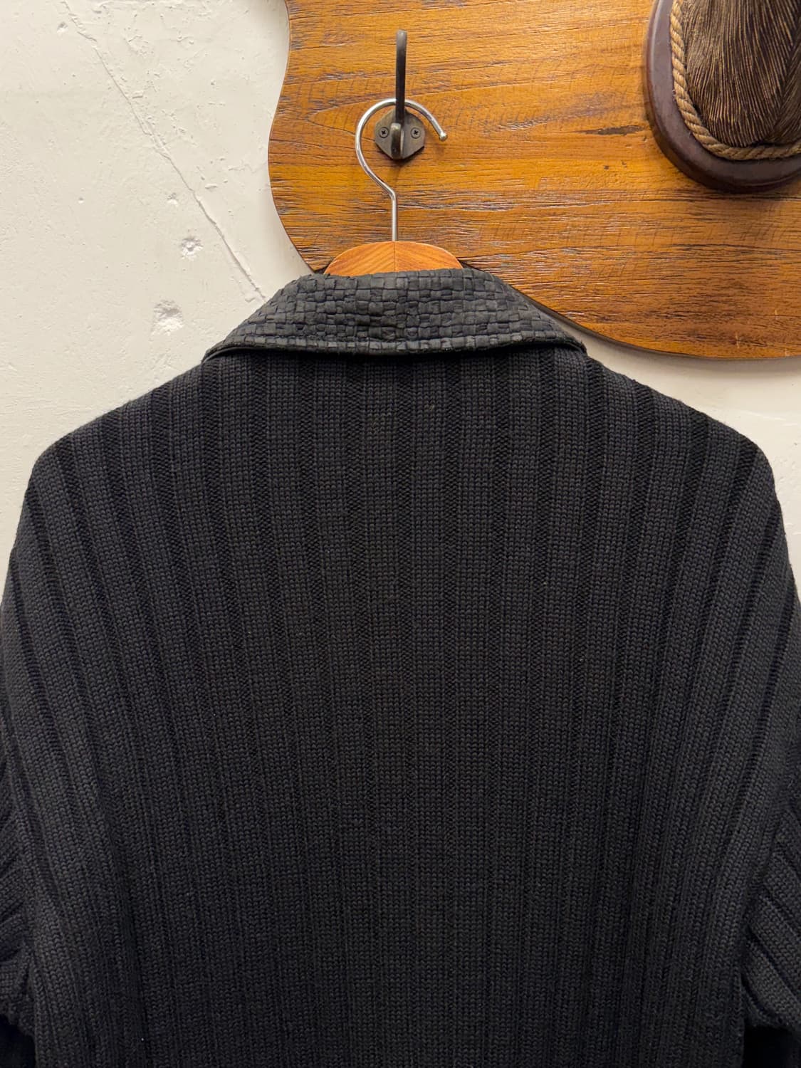 90s BASCO Leather Ribbed Knit Jacket 상품이미지6