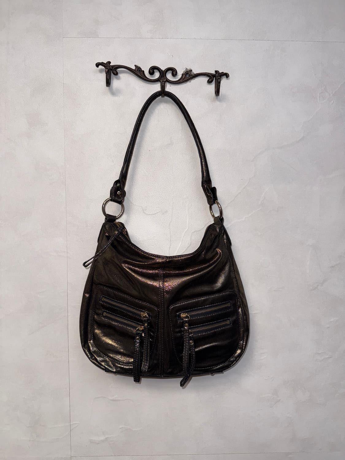 Metal bronze pocket detail shoulder bag 상품이미지1