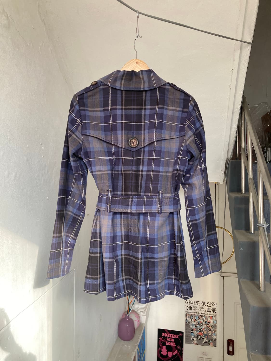 타미힐피거 체크 왕버튼 미디 자켓 상품이미지5