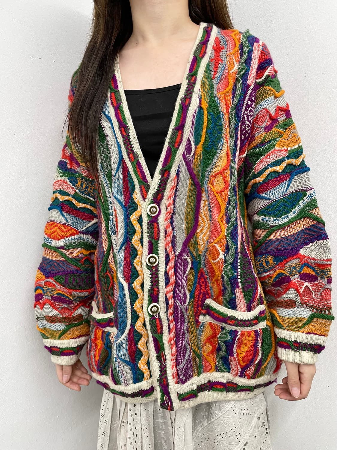 컬러 쿠지맛 케이블 버튼 니트 상품이미지2