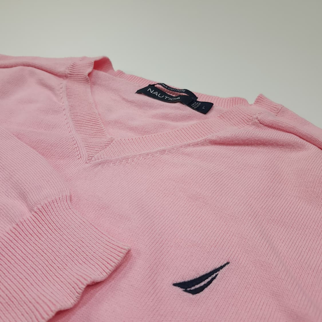 CL265 L 노티카 00s 말레이시아판 코튼 브이넥 핑크 니트 스웨터 상품이미지4