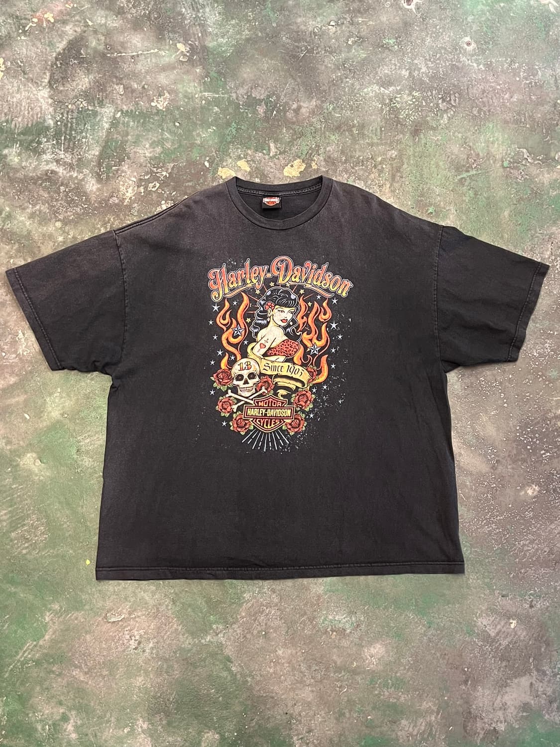 [3XL] 할리데이비슨 핀업걸 바이커 그래픽 반팔 티셔츠 상품이미지1