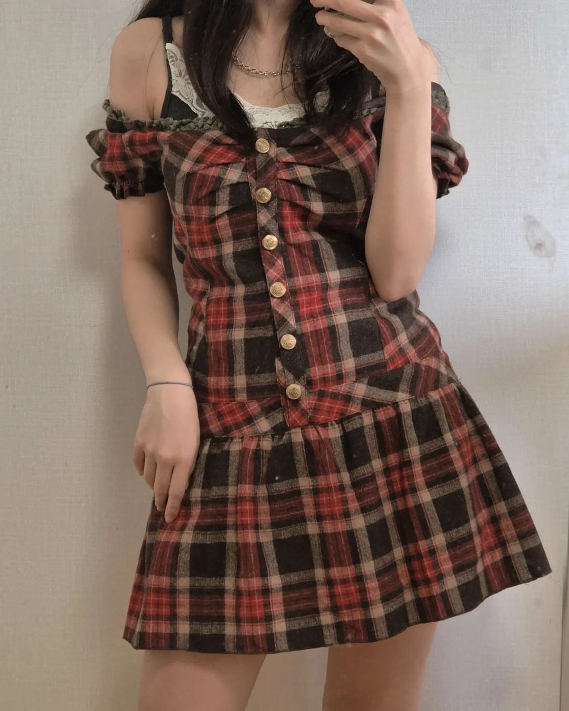 리즈리사 라떼갸루 딸기초코 체크 원피스 상품이미지2