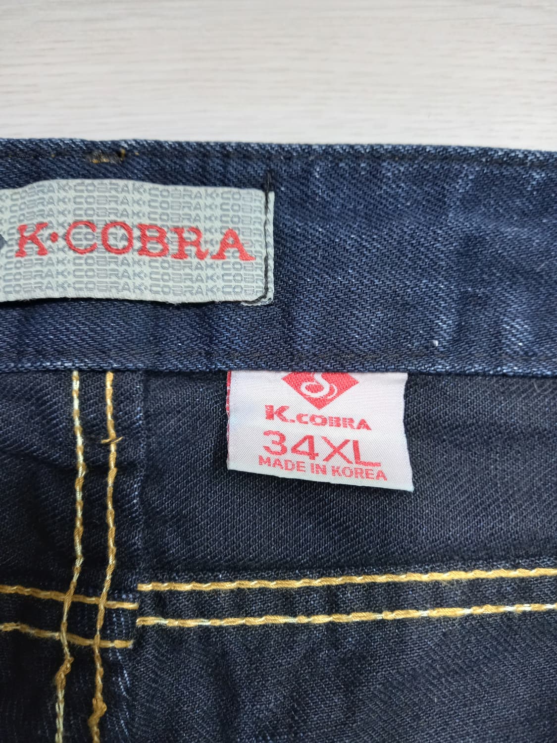 33 K.COBRA 데미지워싱 일자 배색진 진청 33-434 상품이미지7