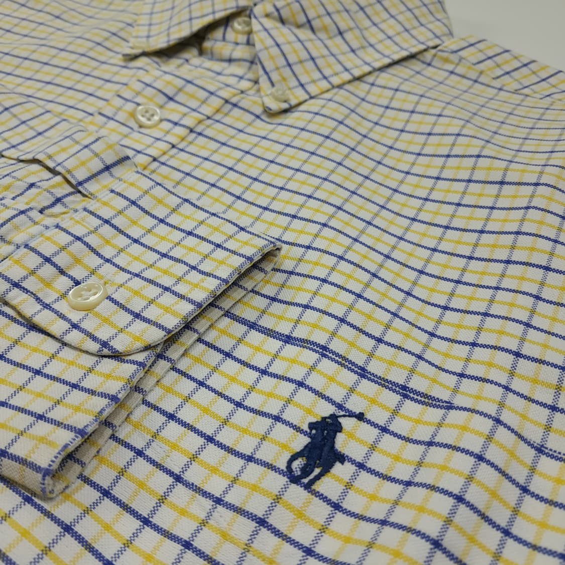 CL691 M 폴로 90s 빅셔츠 마이크로 체크 옐로우 네이비 셔츠 남 상품이미지4