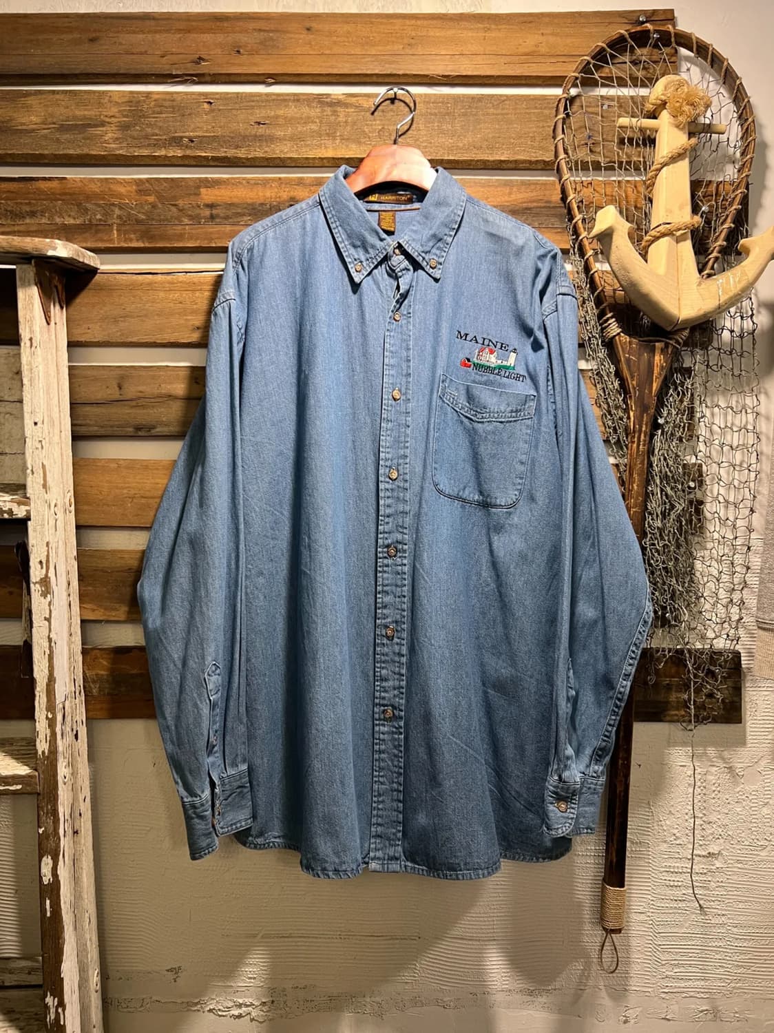 [2XL]USA 빈티지 라이트하우스 자수 데님 셔츠 상품이미지1