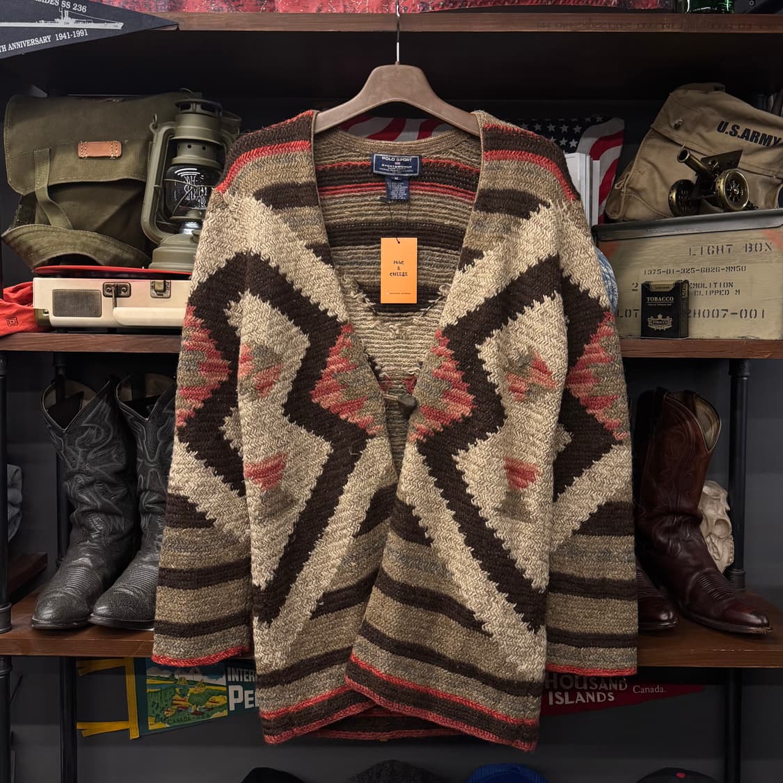 00s 폴로 스포츠 더플 단추 사우스 웨스턴 헤비 니트 가디건 N43 상품이미지1