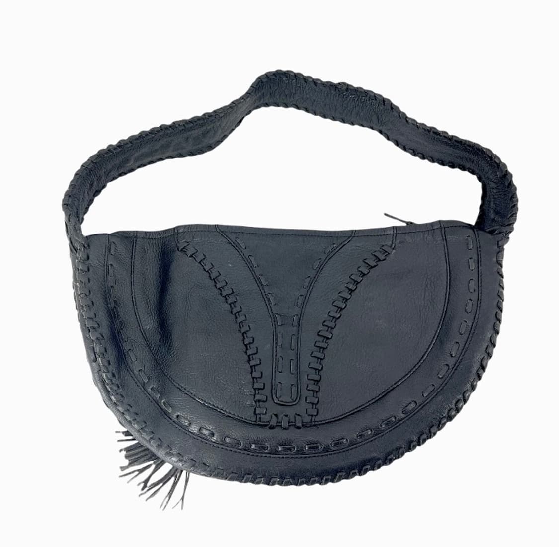 BCBGirl 빈티지 휩스티치 블랙 가죽가방 Y2K 반달 숄더백 바이커 상품이미지2