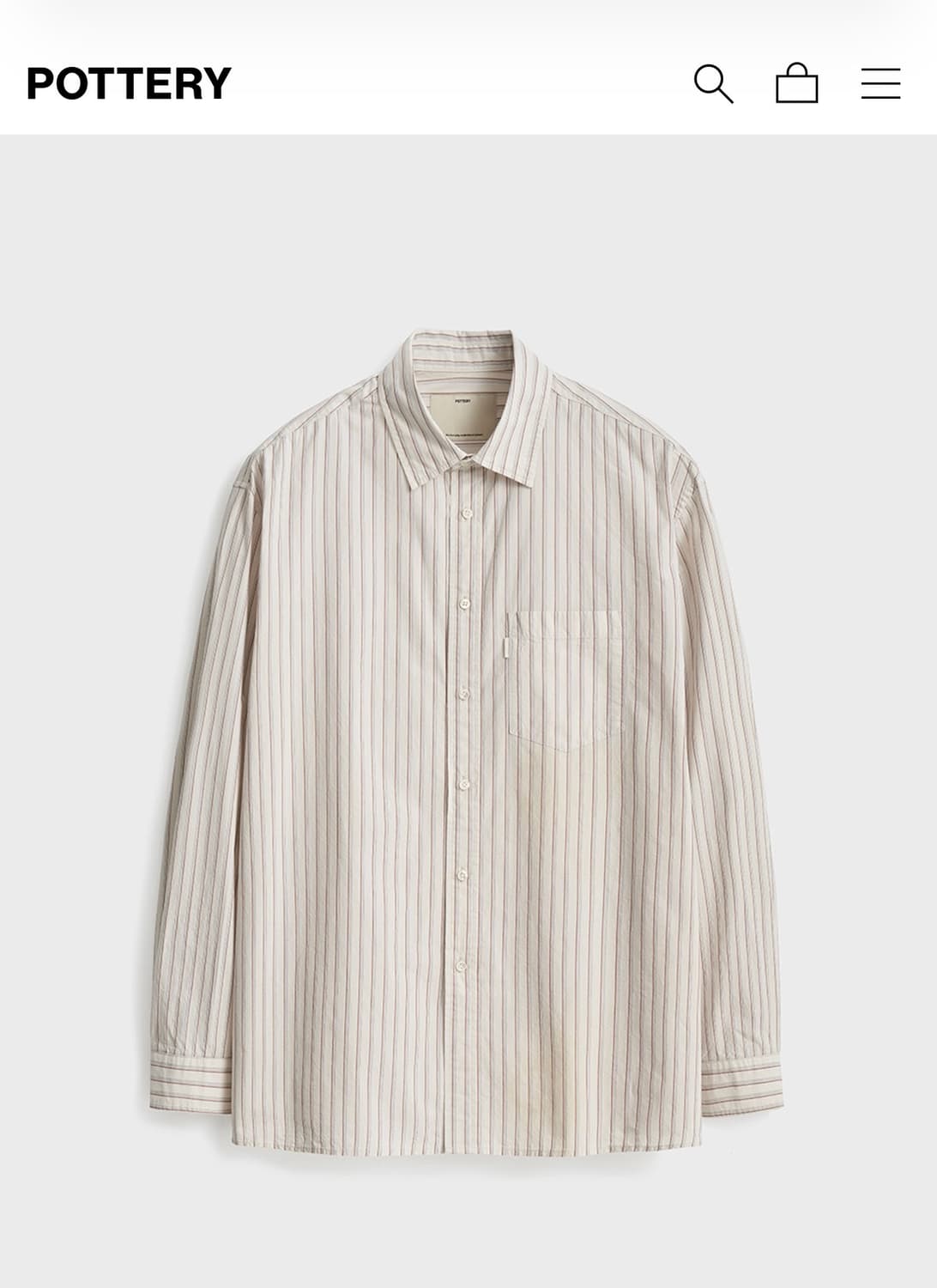 포터리 / 오가닉 코튼 컴포트 셔츠/ 베이지 스트라이프 /2 판매합니다 상품이미지1