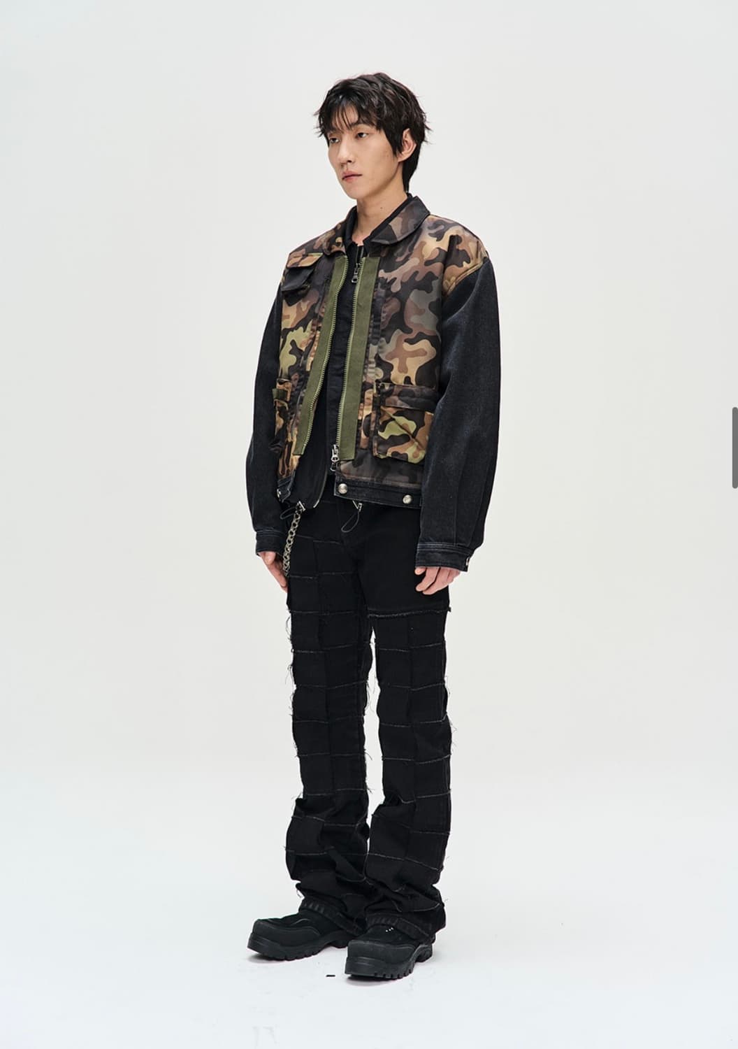 Camouflage Zip-Up Denim Jacket Black 상품이미지4
